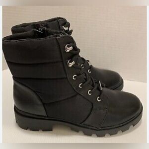 Marc Fisher Kids Girls Combat Boots Size 5 Black Lace Up Lug Sole Side Zip-on